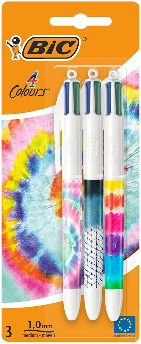 BIC 4 Colour Tie Dye Ballpoint Pens Pack 3