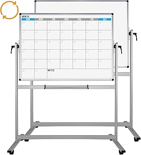 XBoard Magnetic Mobile Whiteboard, Double Sided Magnetic Dry Erase White Board on Wheels, Large Portable Easel with Stand and Aluminium Frame for Home School Office (Calendar 48x36-Inch)