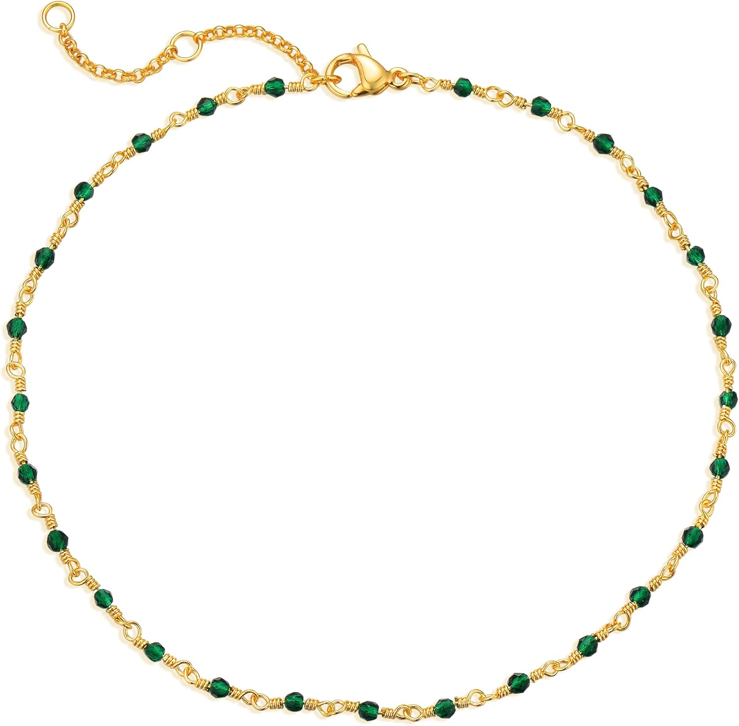 MTMY Gold Anklets for Women 14K Gold Plated Tiny Bead Anklet Green Rose Colorful Cubic Zirconia Tassel Foot Chain Dainty Adjustable Cute Anklets Summer Beach Boho Anklets Jewelry