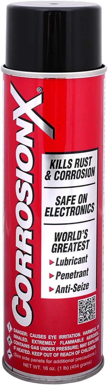 CorrosionX Rust Inhibitor, Industrial-Strength Dielectric Corrosion Prevention, Lubricant & Penetrant for Marine, Automotive, Electronics & RV Use, Protects Bolts, Cables, Engines, Parts, 16oz Aerosol