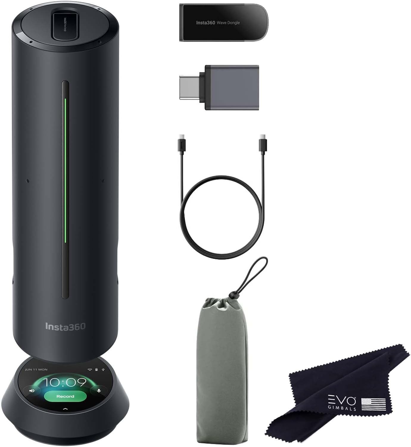 Insta360 Wave - Professional Speakerphone with AI Recording Suite,Voice Recorder, 8 Noise-Canceling Mics w/Beamforming, AI Transcript & Summary, 99 Languages, 32GB, Meetings, Podcasts, Livestreams