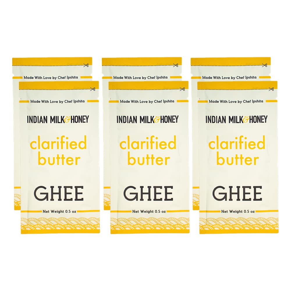 Original Grass-Fed Classic Ghee Butter by Indian Milk & Honey Handmade, Locally Sourced, Lactose, Gluten & Casein Free – Convenient & Portable Ghee Clarified Butter - 0.5 Ounce Sachets (Pack of 6)