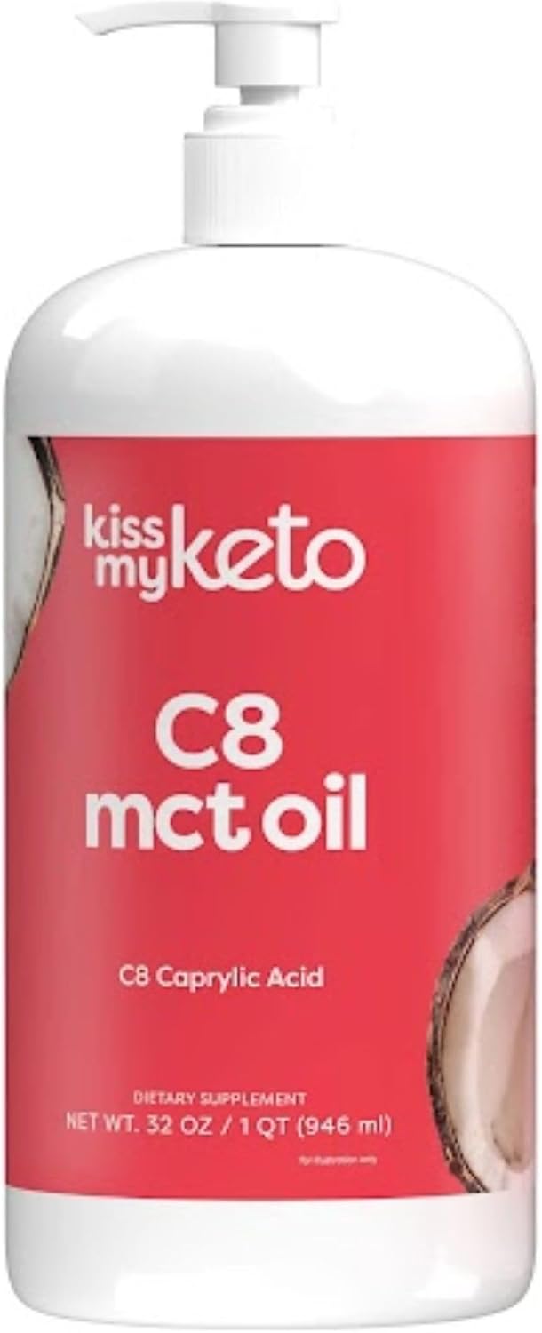 Kiss My Keto MCT Oil C8 – 32 oz Pure C8 MCT Oil Keto Fuel – Pure MCT Oil Bottle with Pump – High Octane MCT C8 Oil Caprylic Acid – Keto Pure MCT Coconut Oil Brain Fuel – Liquid Coconut MCT Oil Pure