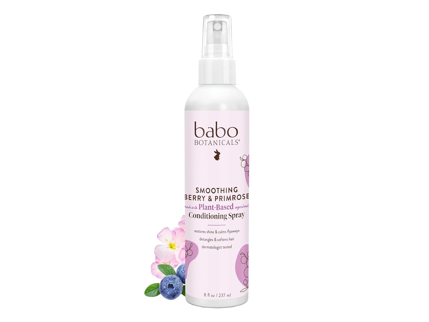 Babo Botanicals Berry Primrose Instantly Smooth Detangler, 8 Ounce - Natural Conditioner, Smoothes Tangles and Adds Shine, Sulfate Free