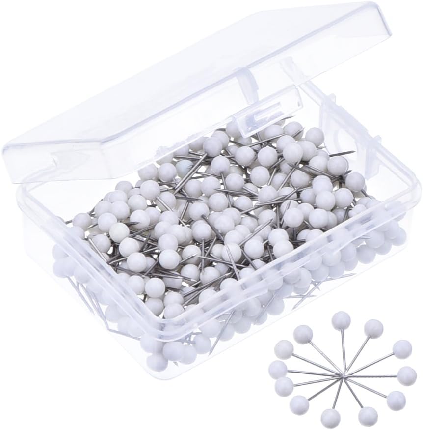 Outus 1/ 8 Inch Round Head Map Tacks Push Pins, 300 Pieces, White