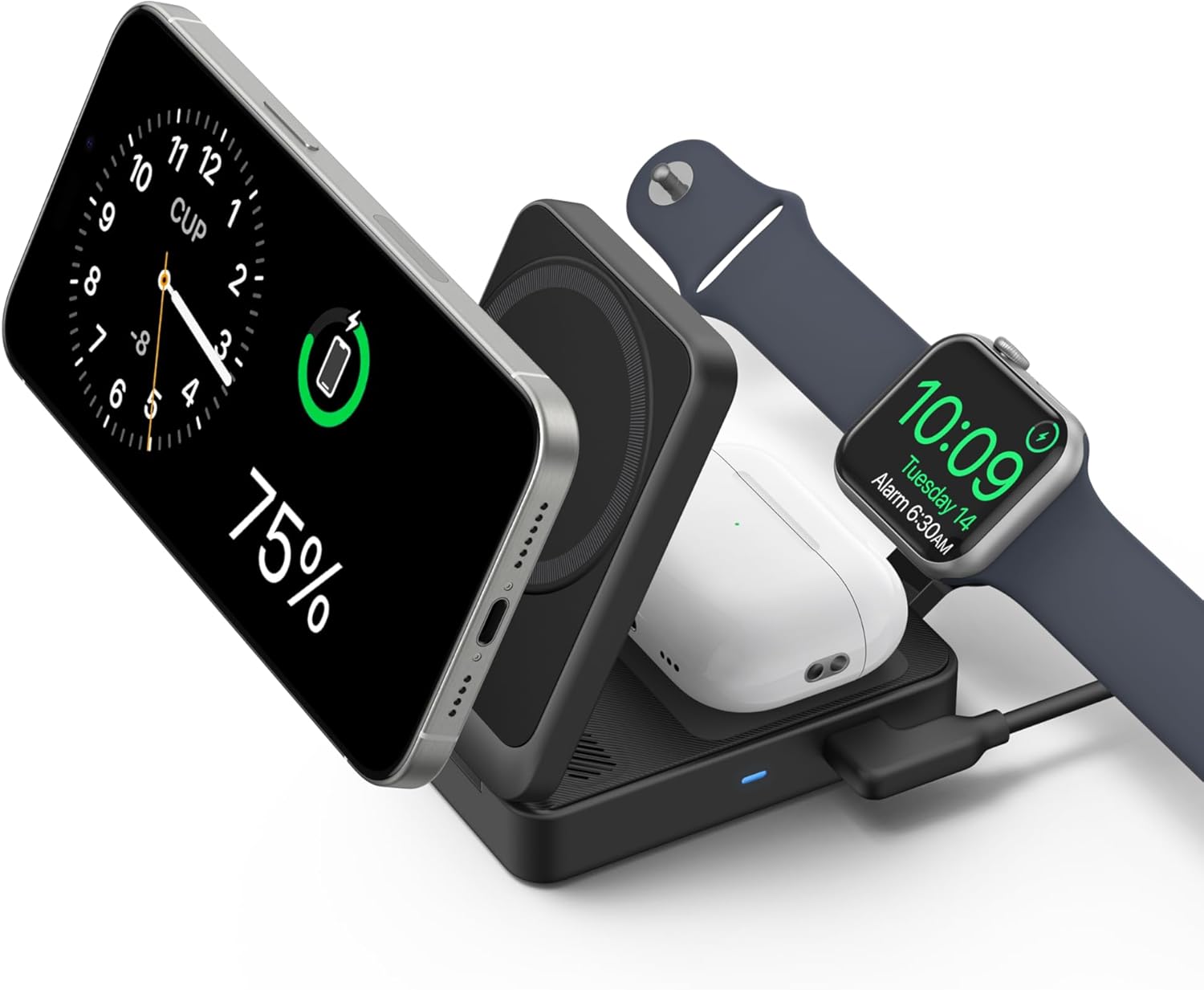 Anker MagGo 3-in-1 iPhone 16 Charging Station, MagSafe-Compatible Wireless Charger Stand, Qi2 Certified 15W Foldable Charger for iPhone 15/14, AirPods, Apple Watch 9 (40W USB-C Charger Included)