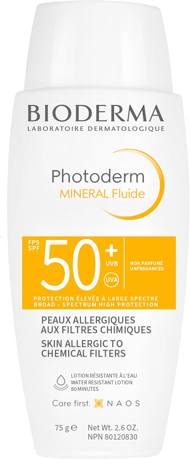 Bioderma Photoderm Mineral Fluide SPF 50+ Ultra-Light Mineral Sunscreen for Face & Body with Vitamin E for Sensitive Skin 75g