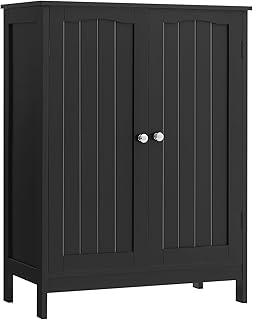Iwell Bathroom Cabinet, Bathroom Storage Cabinet with 2 Doors & 2 Shelves, 3 Heights Available, Bathroom Floor Cabinet for Living Room, Bathroom, Kitchen, Home Office, Black