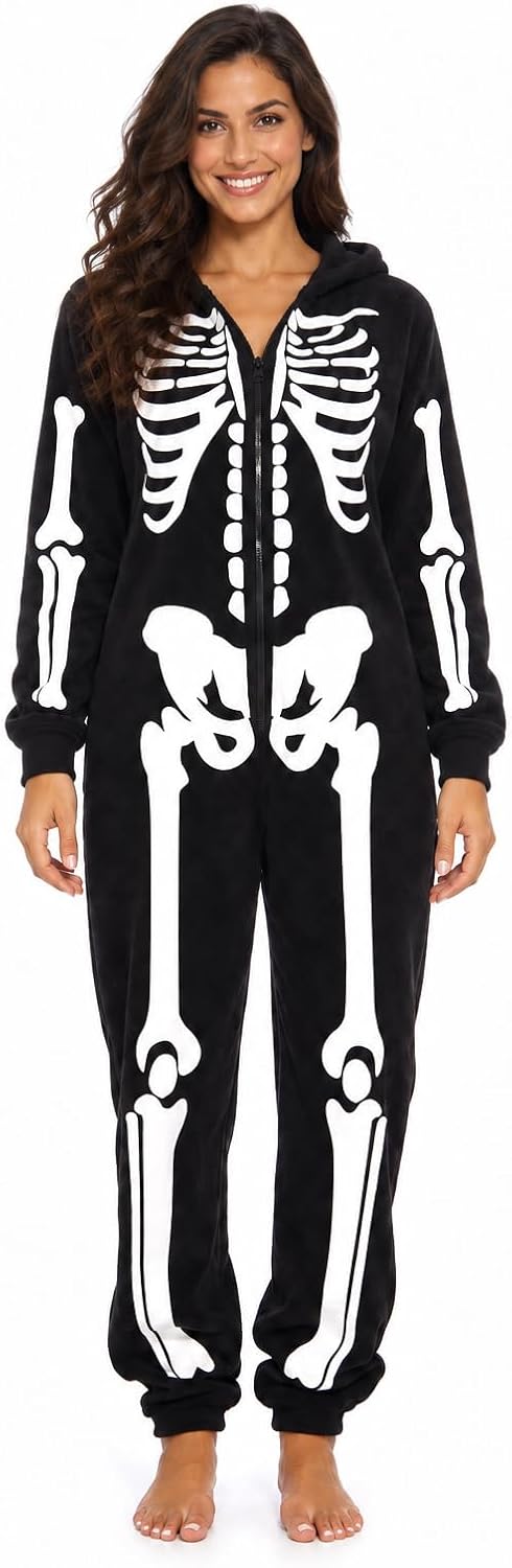 Just Love Women's Adult Onesie Skeleton Halloween Costume with Hood