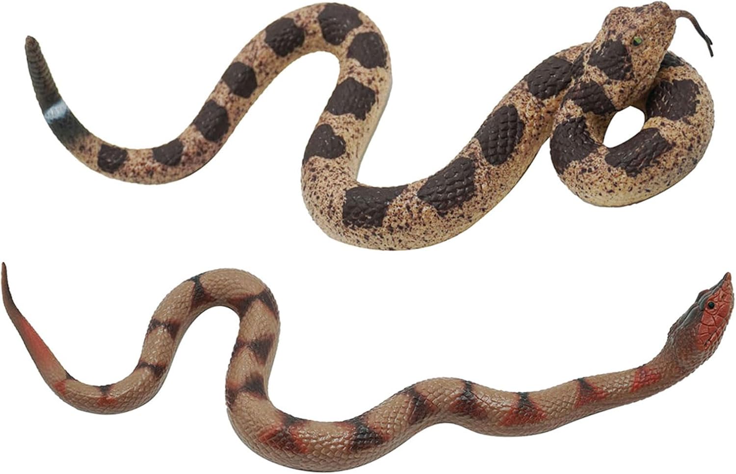 2Pcs Fake Snakes Prank, Soft Rubber Snake Realistic Keep Birds Away, Fake Snakes Toy - Life-Like Snake Figurine for Pranks, Halloween Decorations, and Educational Purposes