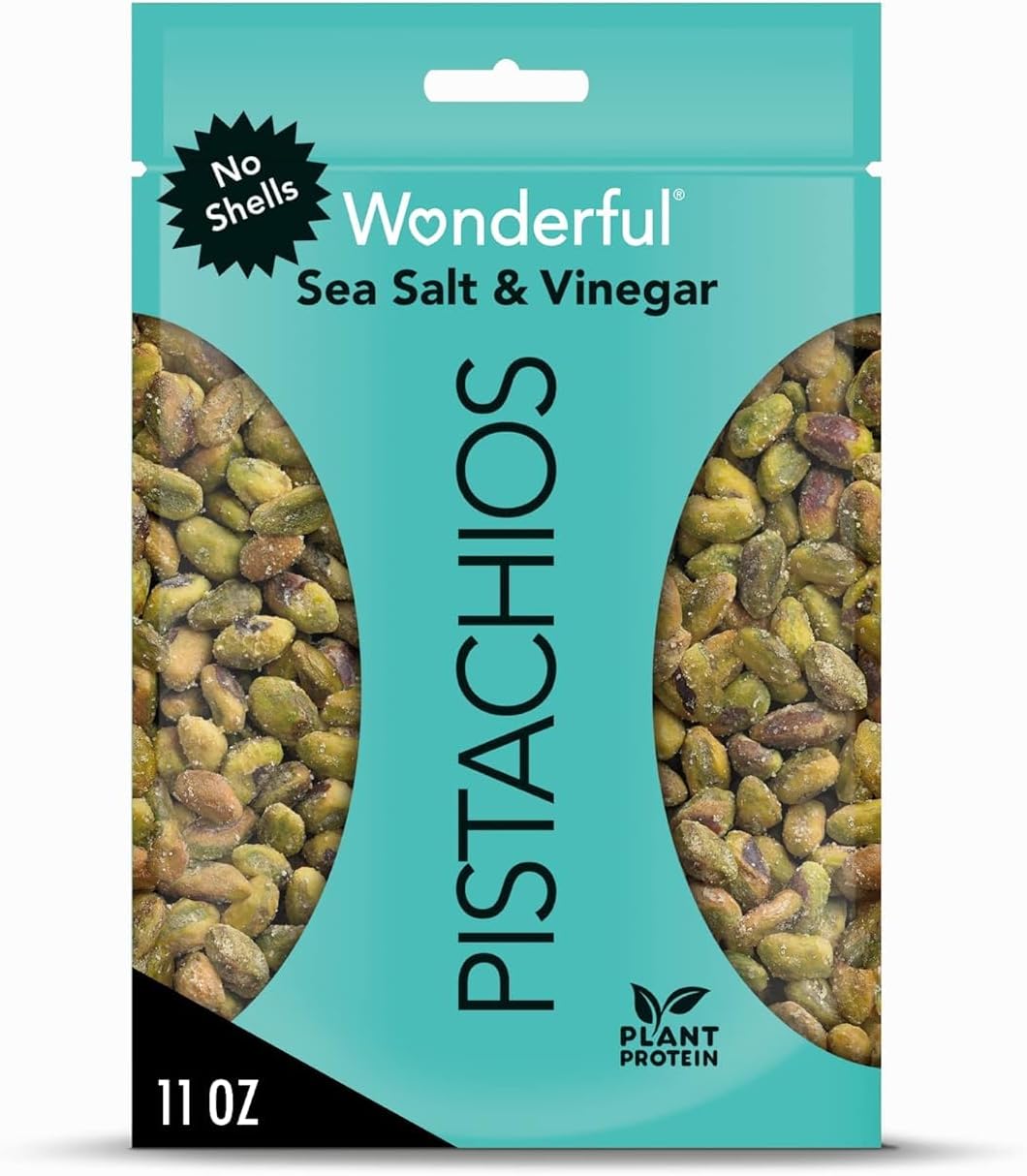 Wonderful Pistachios No Shells, Sea Salt & Vinegar, 11 Ounce Bag, Protein Snack, Gluten Free, On-the-Go Snack