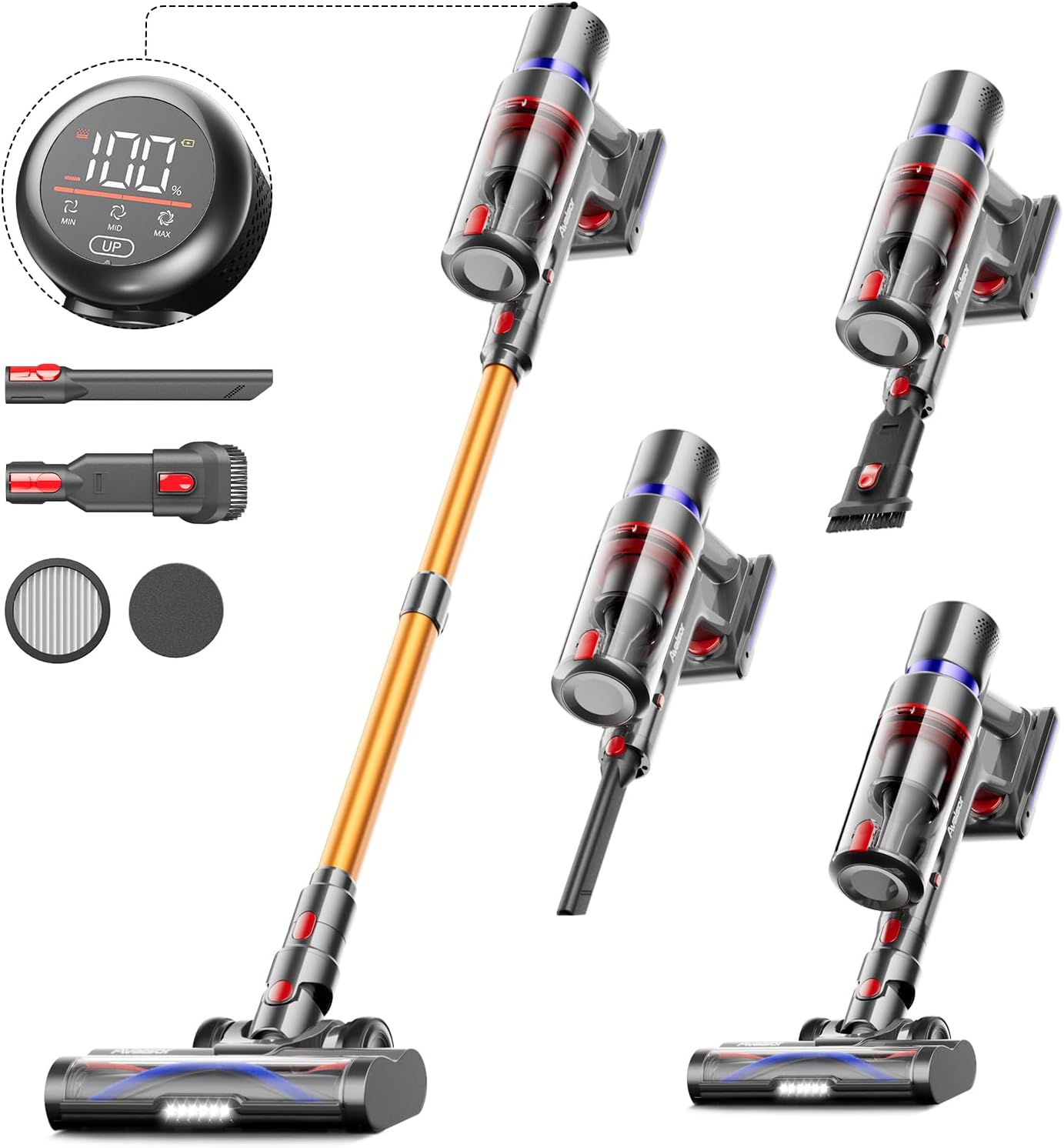 Avalsor Cordless Vacuum Cleaner 550W&45Kpa&65Mins, Stick Vacuum with OLED Smart Touch Function, Vacuum Cleaner Cordless, Anti-Tangle, 7-Level Filter/8-in-1 for Hardwood Floor Carpet Car Pet Hair