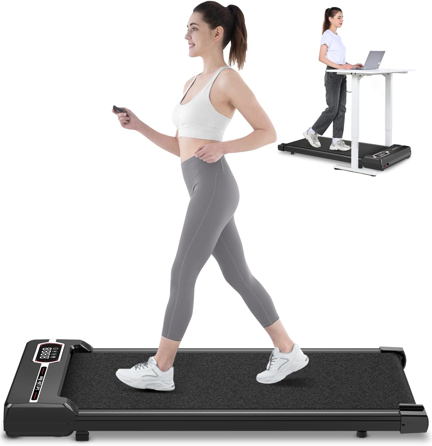 HomeFitnessCode Walking Pad Treadmill, Treadmills for Home, 2.5HP Portable Electric Under Desk Treadmill with LED Display & Remote, Adjustable Speed, No Assembly