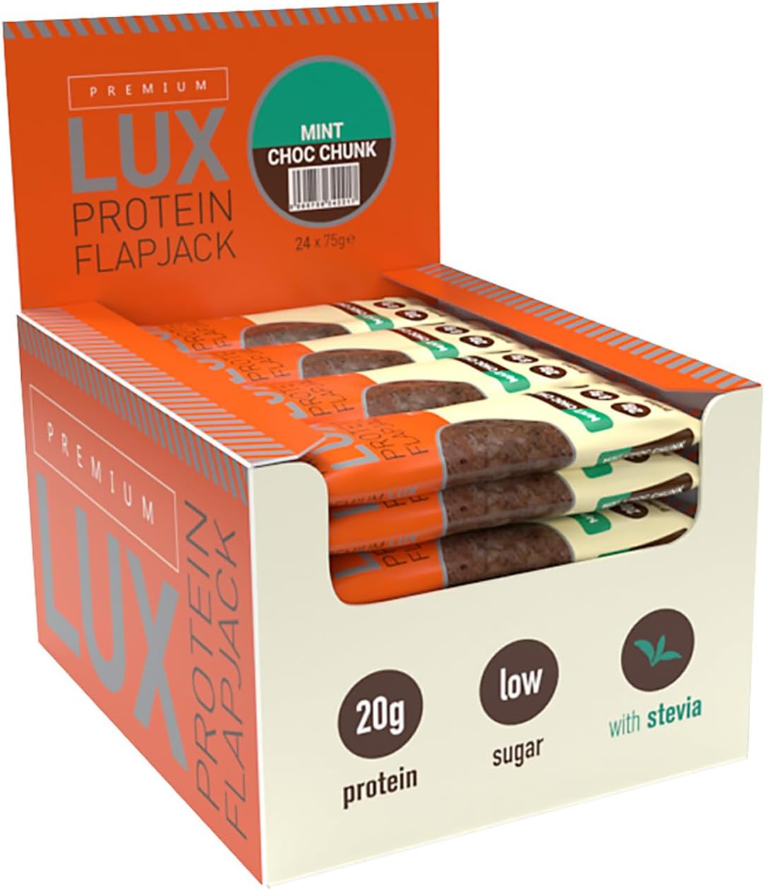Premium LUX Protein Flapjack Bars - High Protein, Low Sugar Snack – Bodybuilding Warehouse - Mint Chocolate Chunk (24 x 75g)