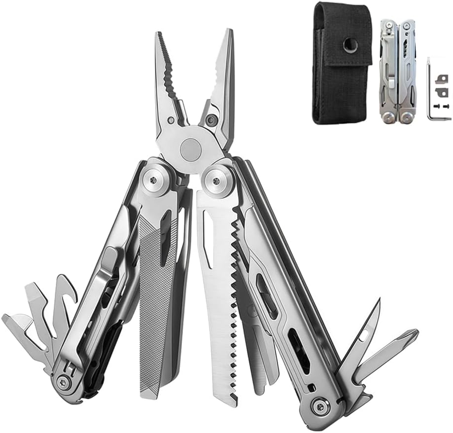 Maerd P6 Pocket Multitool Camping Multi Tools with Belt Clip, Garden Tools Pruning Saw Spring-Action Scissors and Pliers, Premium Tungsten Steel Replaceable Wire Cutters