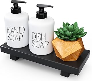 Wood Pedestal Soap Stand for Kitchen Counter Island, 8.65" x 3.45" Small Bathroom Tray for Sink Vanity Countertop, Modern Farmhouse Decor Wooden Risers for Display(NO BOTTLES NO PLANT)