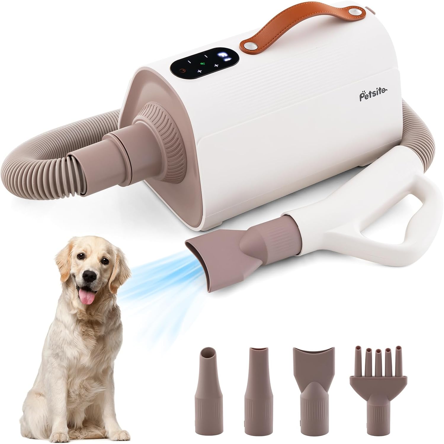 COSTWAY Dog Hair Dryer with Negative Ion Function, Adjustable Temperature & Airflow, 4 Nozzles, LED Screen, Washable Filter System, Pet Grooming Dryers for Cats Dogs