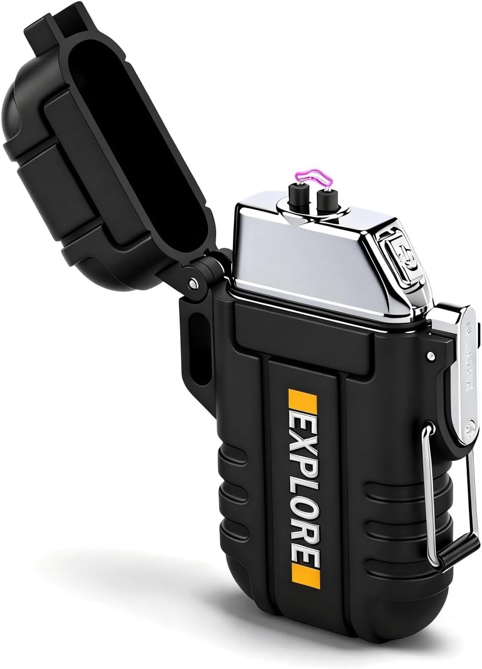 Electric Lighter Rechargeable USB C, Electronic Plasma Arc Lighter Waterproof and Windproof Weatherproof for Camping Hiking Survival, Portable Black Lighters Gifts for Men