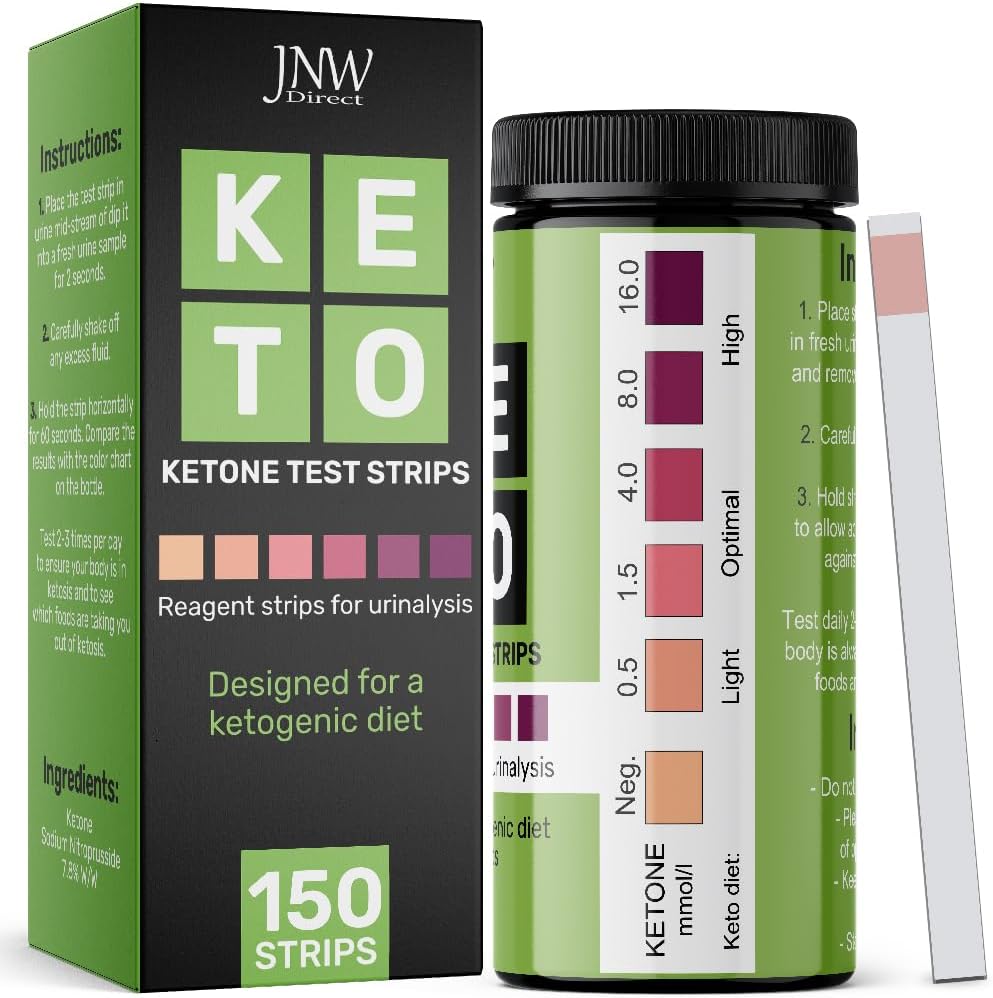 Ketone Test Strips by JNW Direct, 150 Keto Test Strips for Keto, Low Carb Diet - Urine Test Strips, Ketosis Strips Test Urine, Keto Strips, Ketone Urinalysis Test Strips, Ketones Test Kit - Free eBook