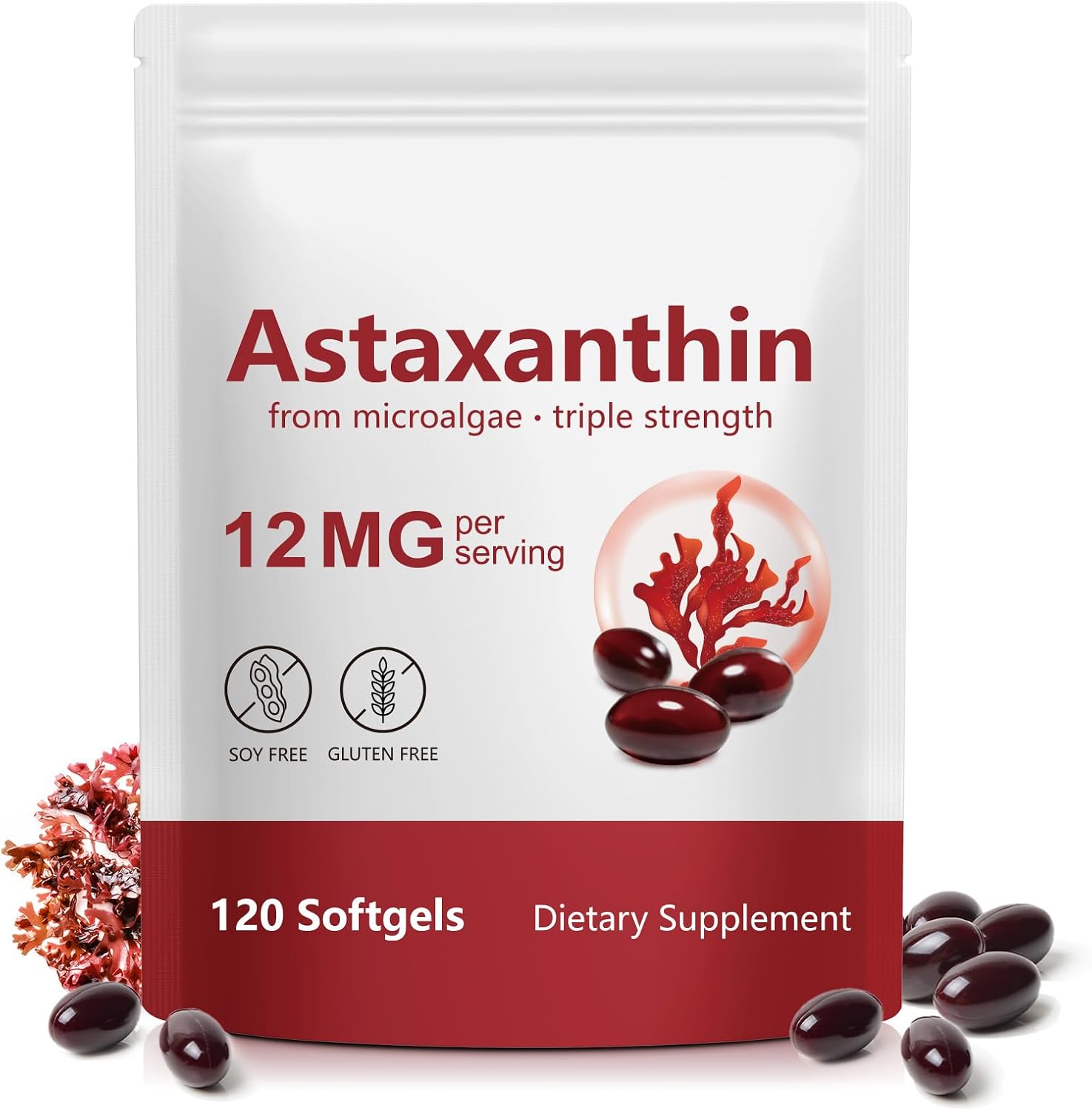 Xaarty Premium Astaxanthin 12mg, Antioxidant Supplement for Eye, Joint, Skin Health,Microalgae Source, 4 Month Supply | Supports Internal Circulation, 120 Softgels