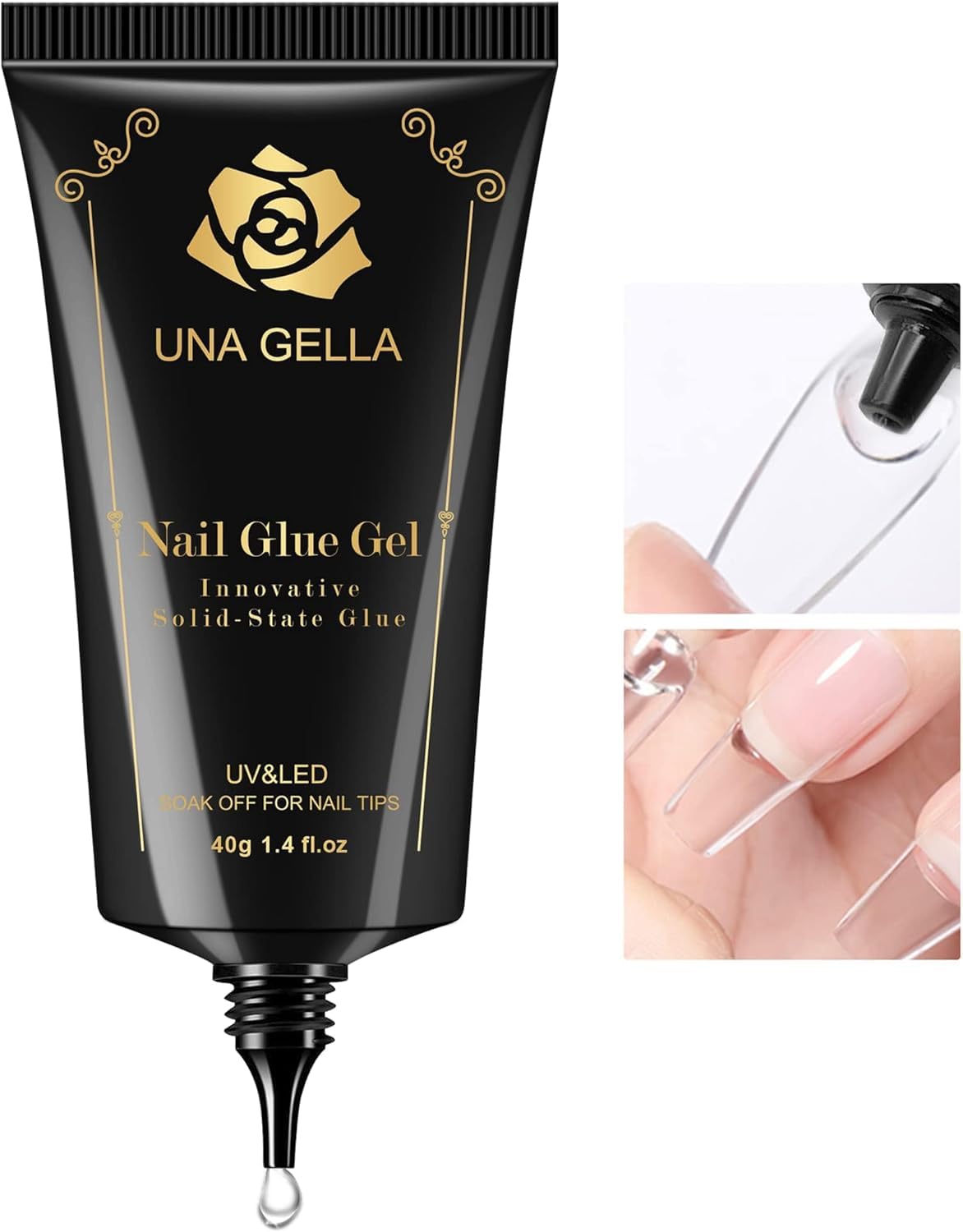 UNA GELLA Soft Gel Nail Tips Gl ue Solid Nails Gl ue Gel 40ml Lamp Curing Needed Soak Off G LUE Strong Nail G LUE G el for Acrylic Fake Nails Tips Extension Press On Nails for Gelly Tips
