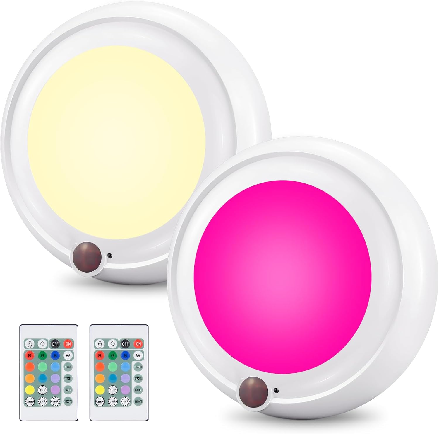 Battery Operated LED 12 Color Changing Ceiling Light, Remote Controlled Dimmable Night Light for Hallway Bedroom Kitchen - 2pk