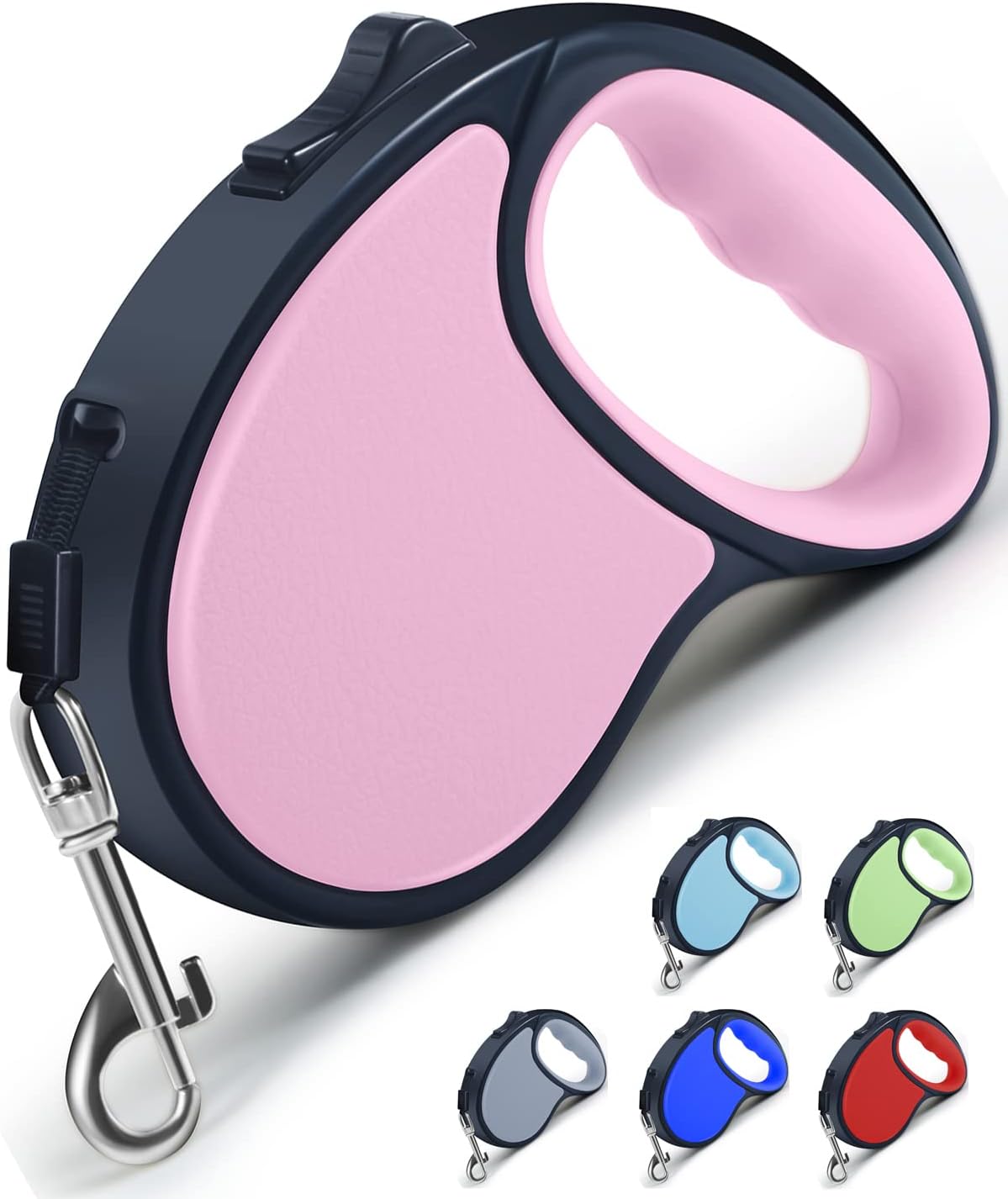 Retractable Dog Lead, ANCOOLE 5M/16FT Extendable Dog Lead 360°Tangle-Free Smooth&Durable Nylon Tape with Anti-Slip Handle, One-Handed Brake for Small Medium Dogs (Pink)