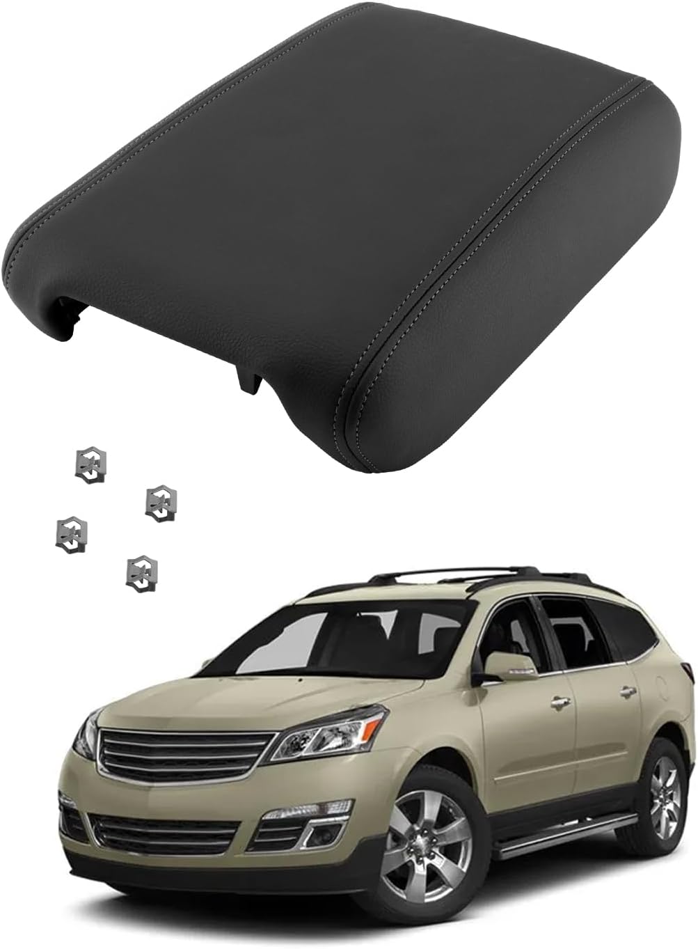 Center Console Lid, Compatible with 2008-2017 Chevy Traverse/Buick Enclave, 2007-2016 GMC Acadia, 2007-2010 Saturn Outlook, Middle Console Armrest Cover Assembly, OE#22905370, 925-084 (Ebony Black)