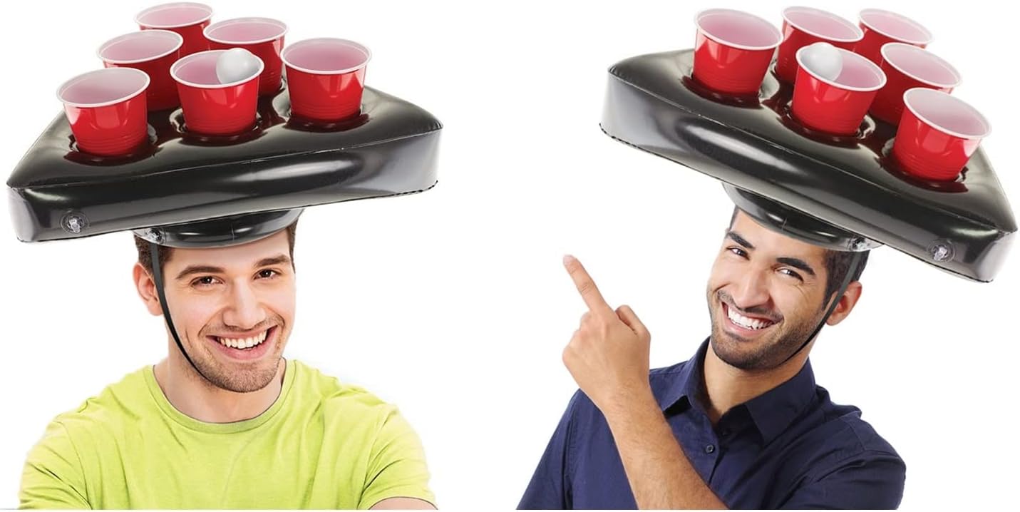 Kovot 2-Player Pong Hat Set: 2 Inflatable Cup Holder Hats, 12 Red Cups, and 2 Pong Balls for Endless Party Fun!