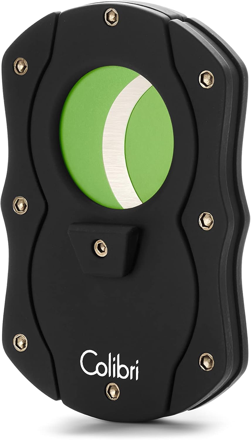 Colibri Premium Cut Cigar Cutter - Ergonomic Stainless Steel, Double Guillotine Style Spring-Loaded Straight Cut Blade, Ideal for up to 62+ Ring Gauge - Gift for Cigar Enthusiasts (Black & Green)