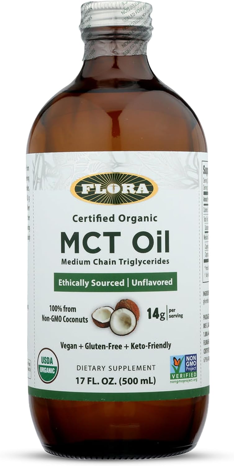 FloraHealth Certified Organic MCT Oil, C8 & C10, Keto, 17 fl. oz. Glass