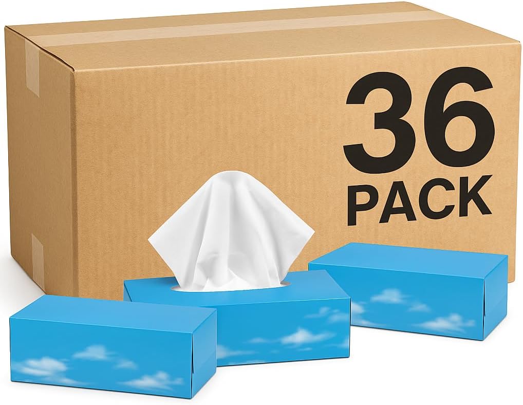 OfficeHarbour 36 x Boxes of 100 Soft White Facial Tissues (3,600 Total) | 2 Ply with Hygienic Plastic Film | Easy-Dispense Lift Design | for Home, Office, Hotel, School & Care Use