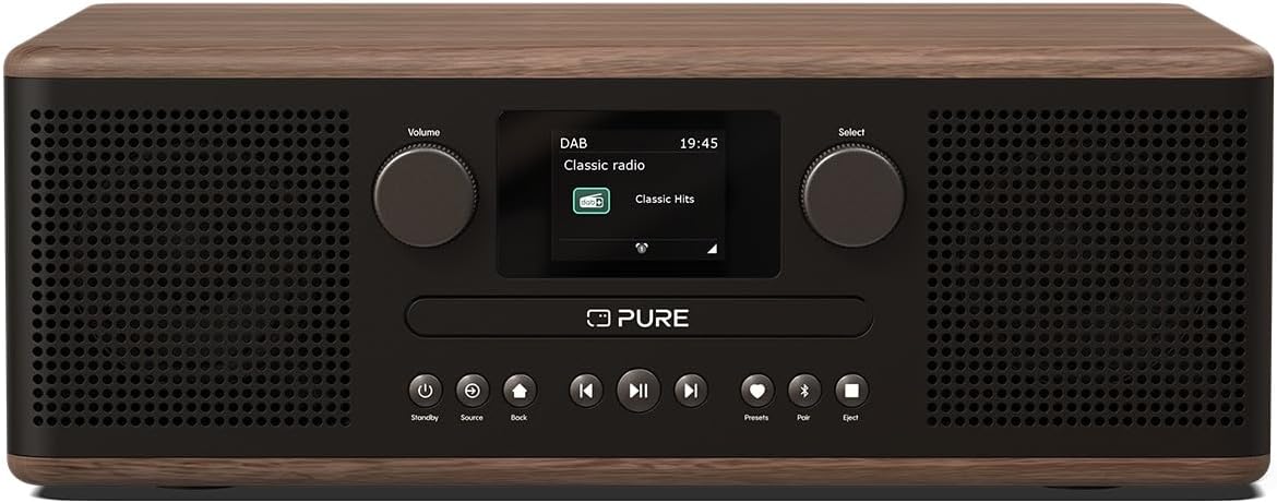Pure Classic C-D6 Music System (CD Player, DAB+/FM, Bluetooth, AUX, USB, Alarm Sleep Timer) Coffee Black/Walnut