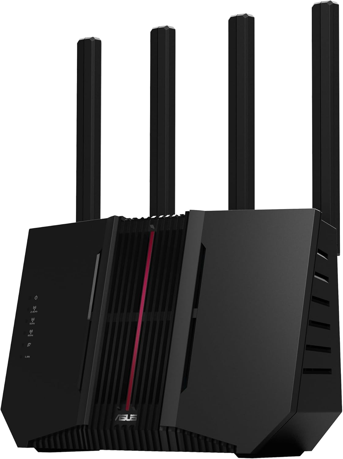 ASUS RT-BE92U Tri-band WiFi 7 Router, supports new 320MHz bandwidth & 4096-QAM, Multi-link operation (MLO), AI WAN detection, AiMesh support, subscription-free network security, and VPN features