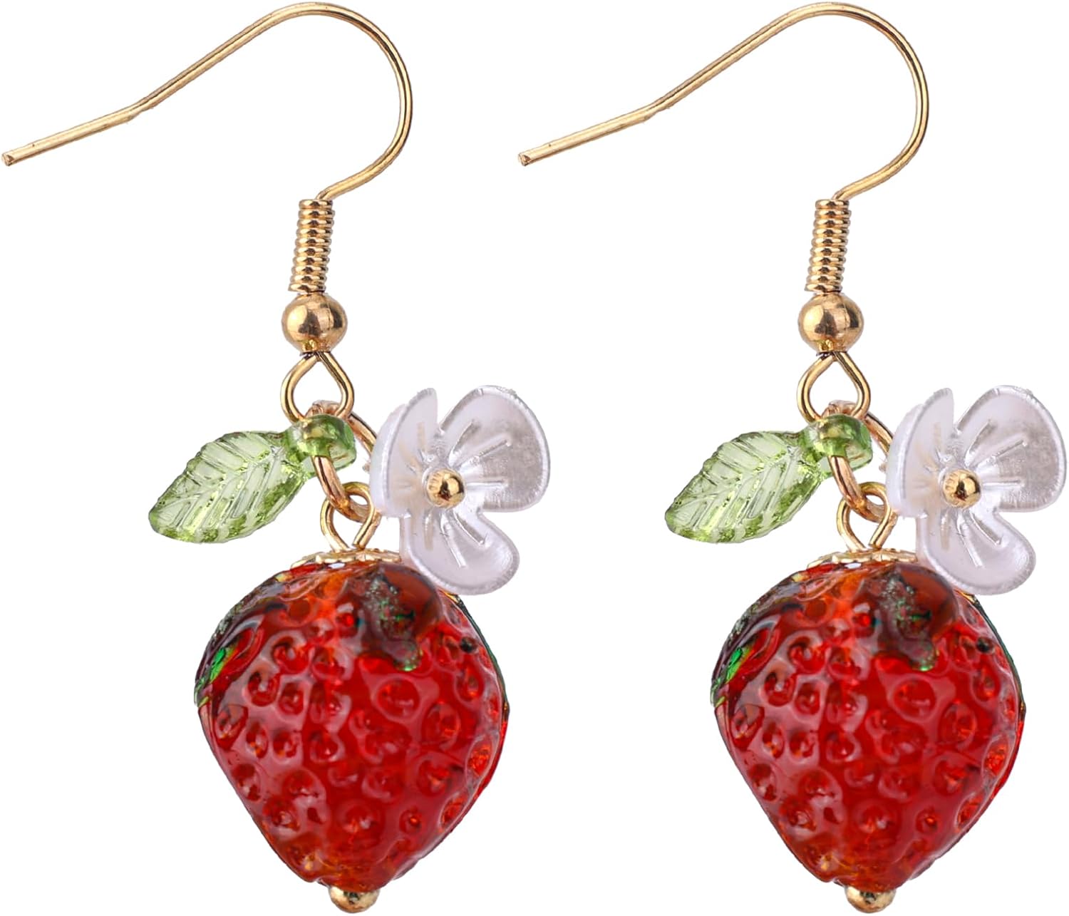 Strawberry Earrings, Glass Bead Strawberry Handmade Drop Dangle Earrings for Women Fruit Pendant Studs Cute Summer Gift Jewelry Accessories for Women