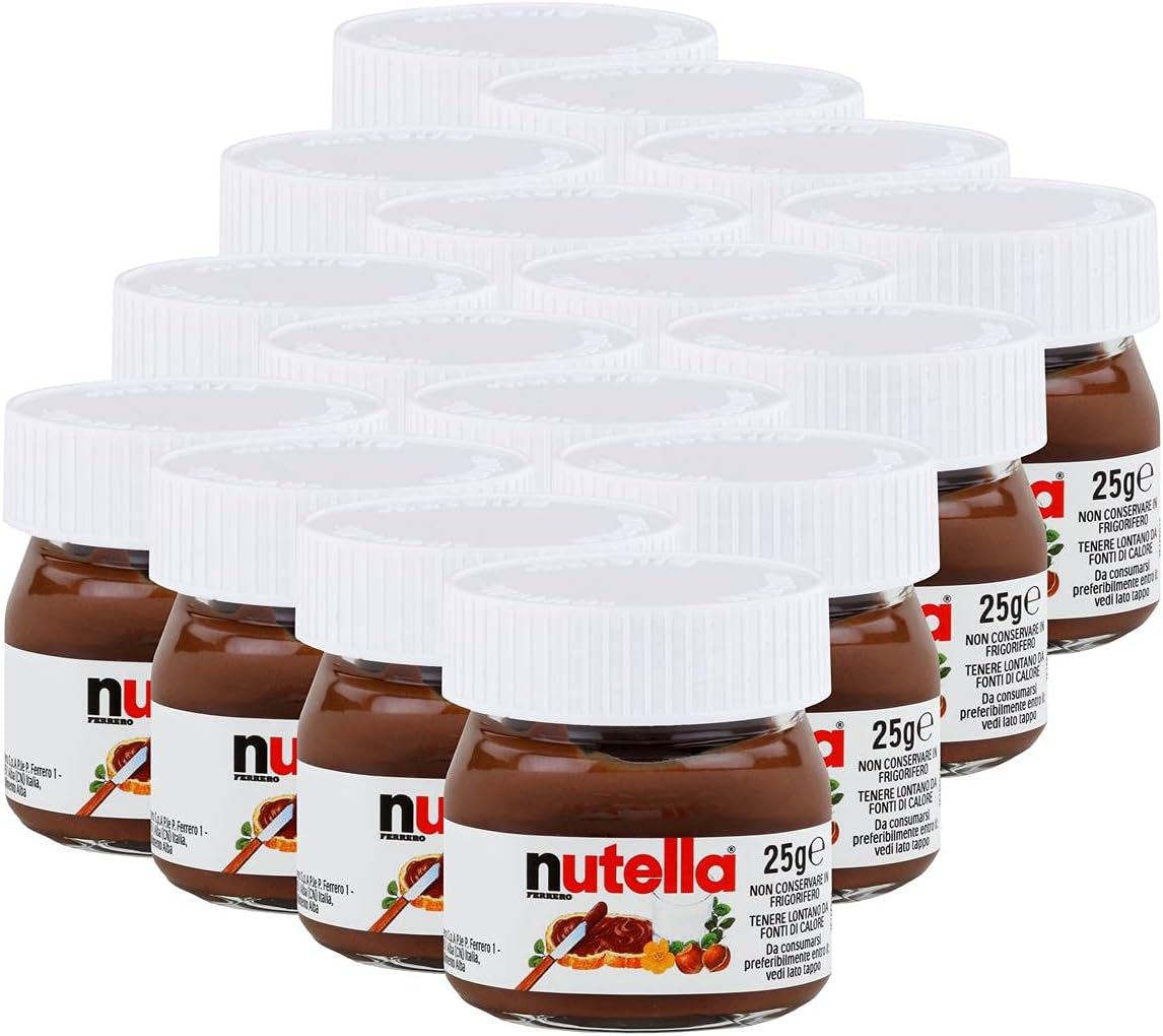 Ferrero Nutella Small Mini Design Glass Set of 16 25 g Bread Spread, Nutsnugat Cream, Chocolate Spread