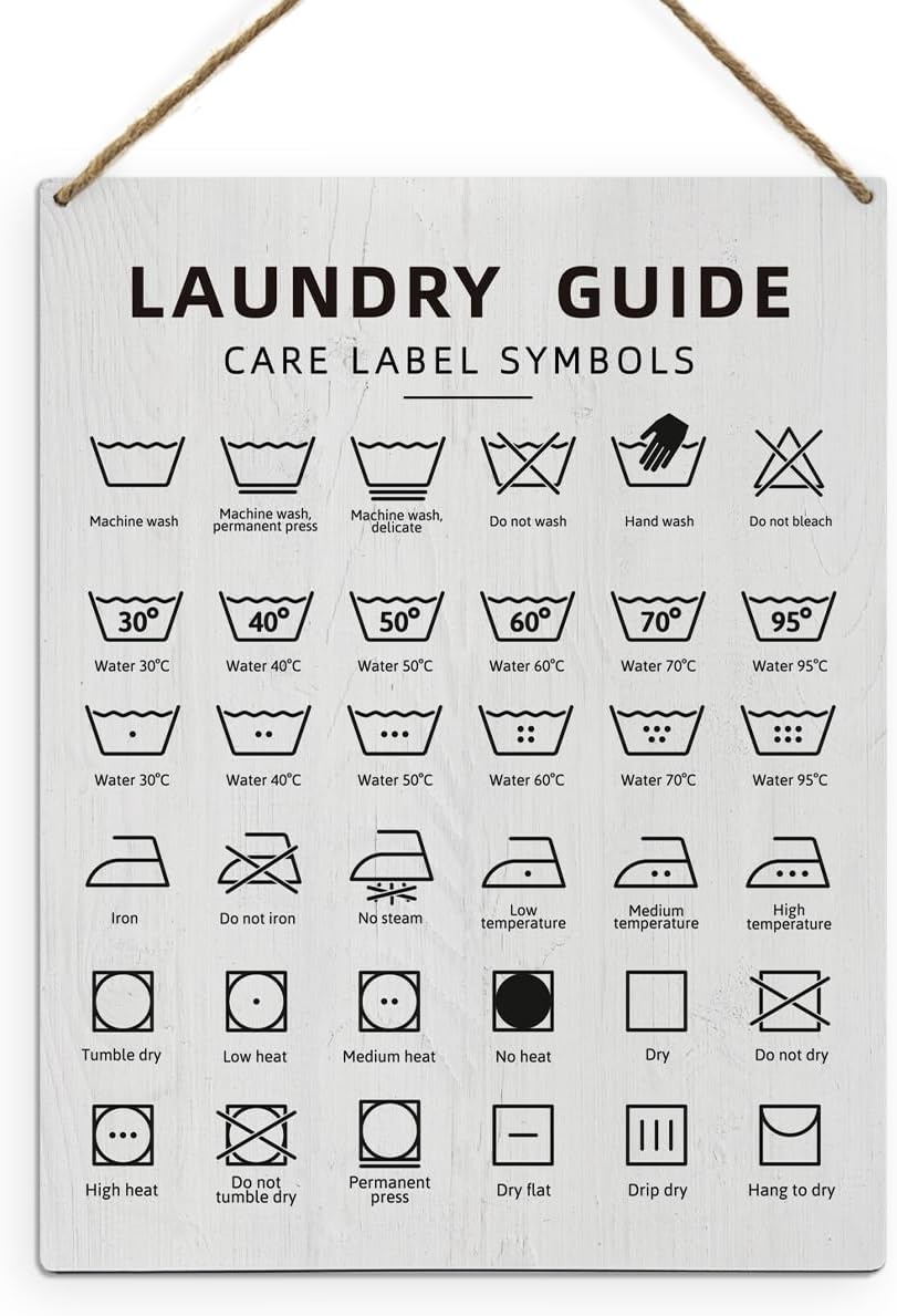 FLVGE Laundry Room Decor - Laundry Symbols Wall Decor, Wooden Sign Hanging Decor, 8x10 Inch