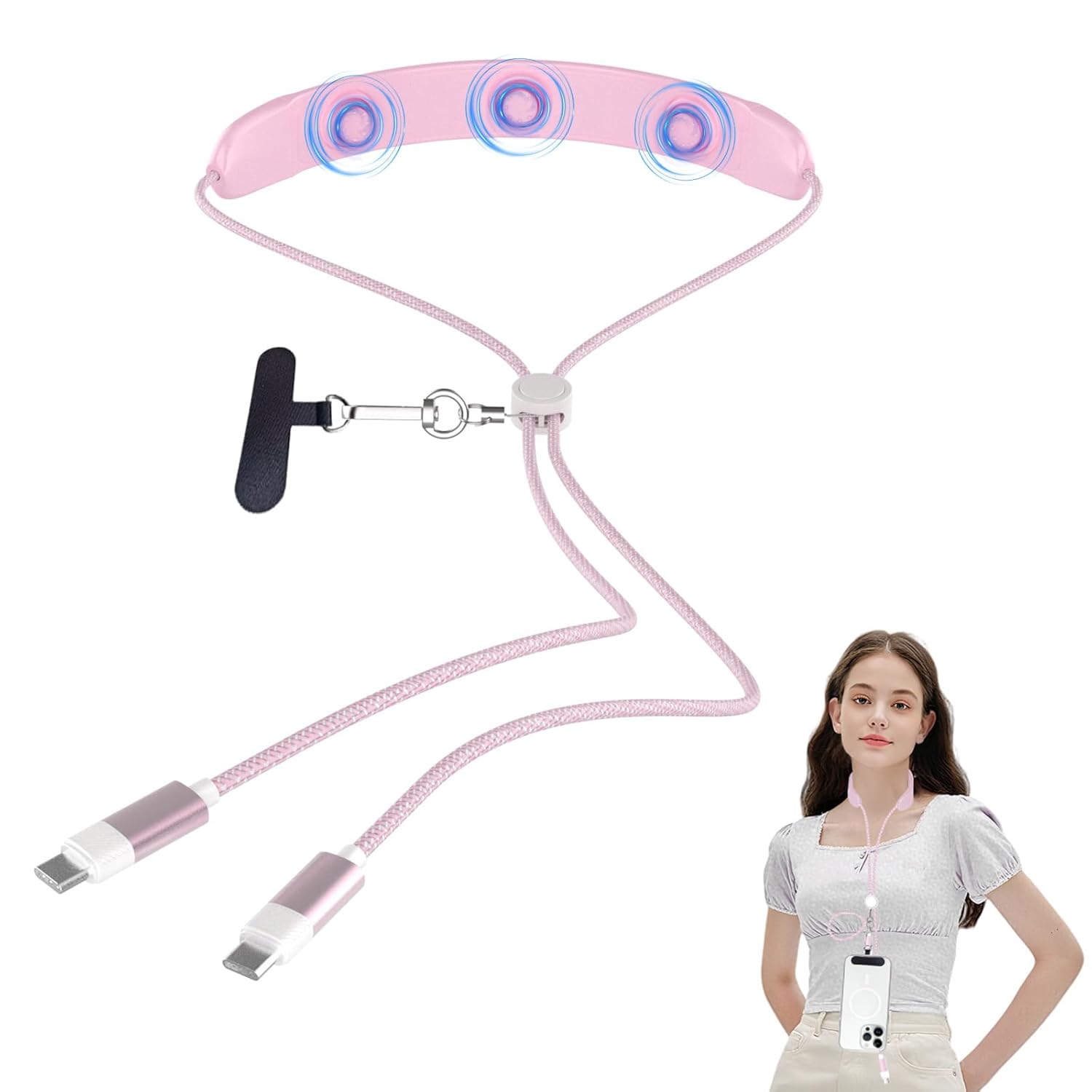 USB C Cable with Neck Massager, Nylon Braided 4FT 100W PD Type C Cable for iPhone MacBook iPad - Silicone Portable Massage Belt for Pain Relief at Work/Travel (Pink)