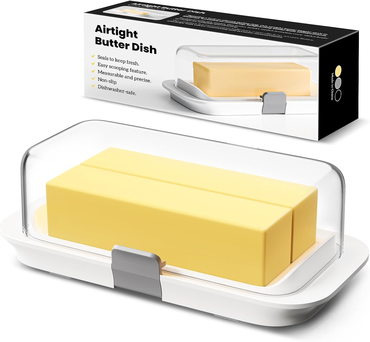 Pisol Large Butter Dish with Lid for Countertop and Fridge Refrigerator Door Shelf, 250g Airtight Butter Keeper for European/Kerrygold Butter/French Butter/Cream Cheese