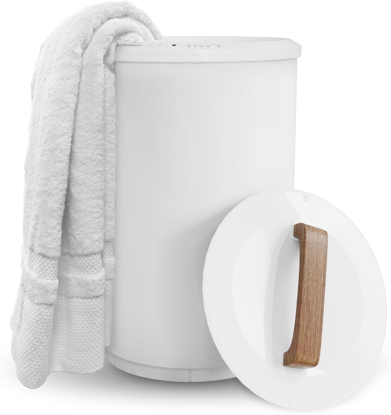 SAMEAT Heated Towel Warmers for Bathroom - Large Towel Warmer Bucket, Wood Handle, Auto Shut Off, Fits Up to Two 40"X70" Oversized Towels, Best Ideals