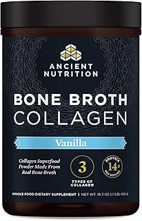 Ancient Nutrition Collagen Powder, Bone Broth Collagen, Vanilla, Hydrolyzed Multi Collagen Peptides, Supports Skin and Nails, Joint Supplement, 30 Servings, 18.3oz