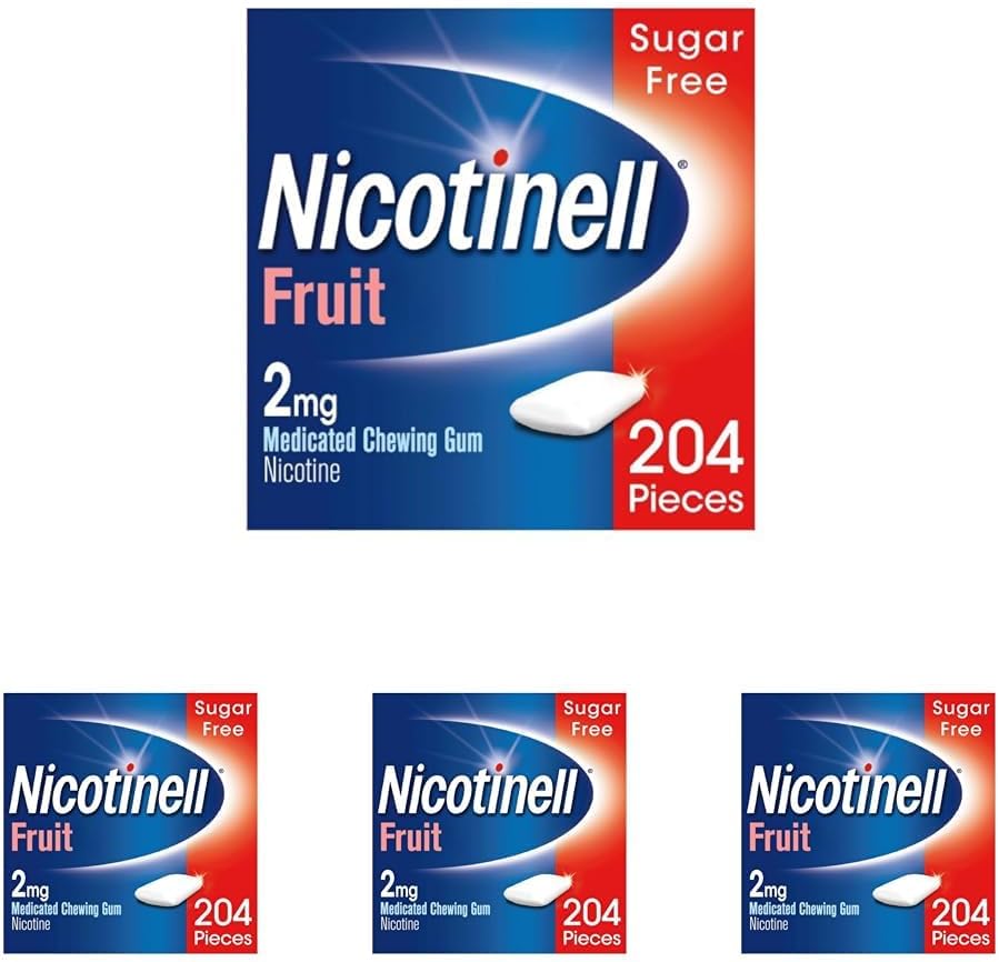 Nicotinell Nicotine Gum, Quit Smoking Aid, Fruit Flavour, 2 mg, 204 Pieces (Pack of 4)