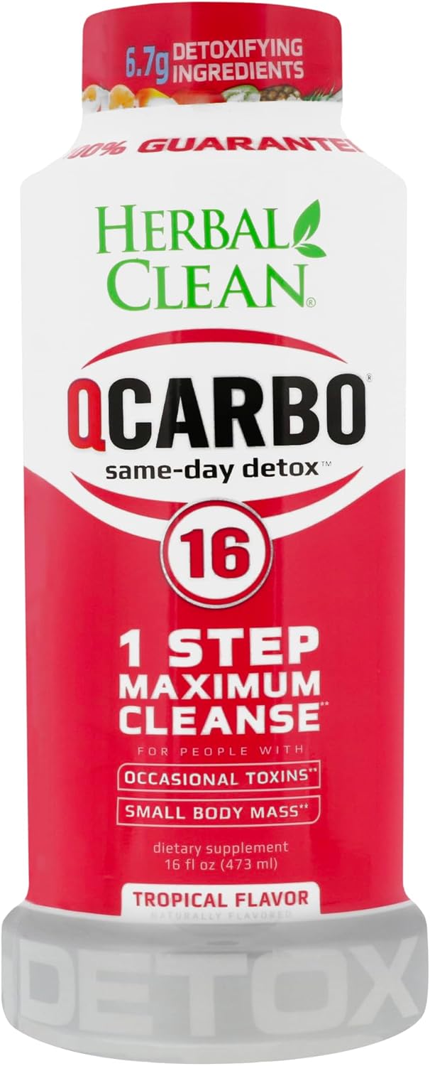 Herbal Clean QCarbo16 Same-Day Premium Detox Drink, Tropical Flavor, 16 Fl Oz