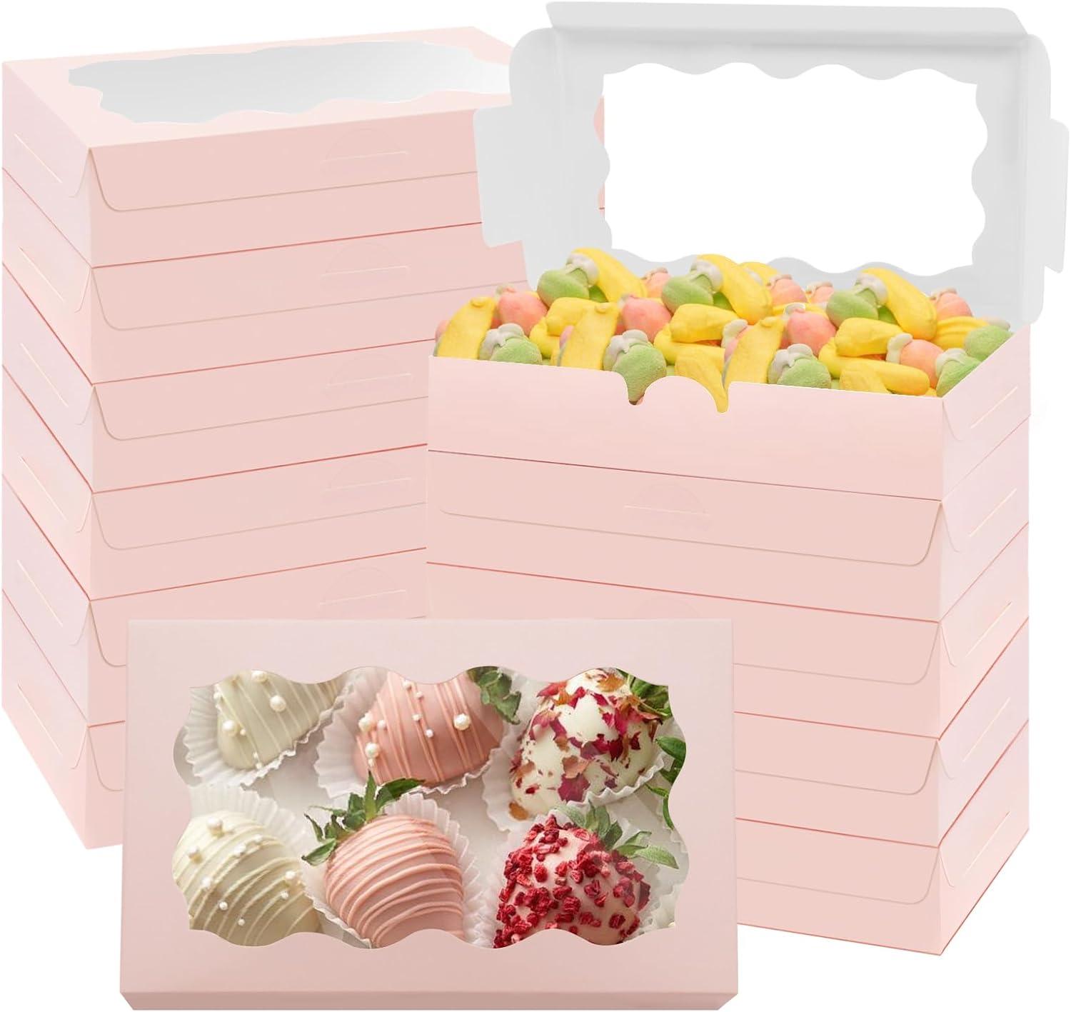 60Pcs 7 x 4 3/8 x 1½ Inch Cookie Boxes with Clear Window Small Pink Cookie Boxes Bakery Treat Boxes for Dessert, Donuts, Pie, Candy, Macaroo