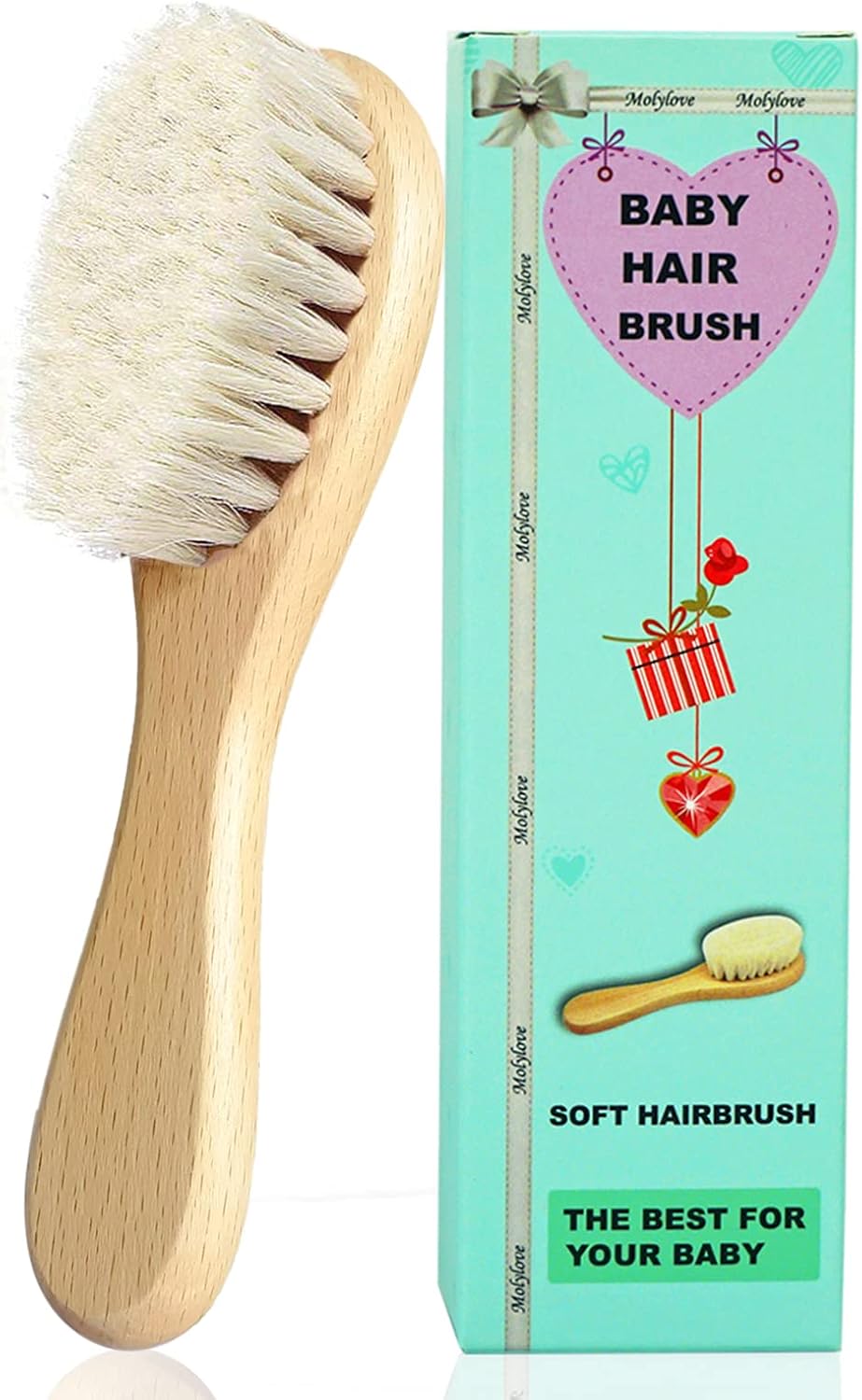 Baby Hair Brush, Wooden Goat Bristles Hair Brush for Newborns & Toddlers, Ideal for Cradle Cap, Perfect Baby Registry Gift, Hypoallergenic, 1 Count