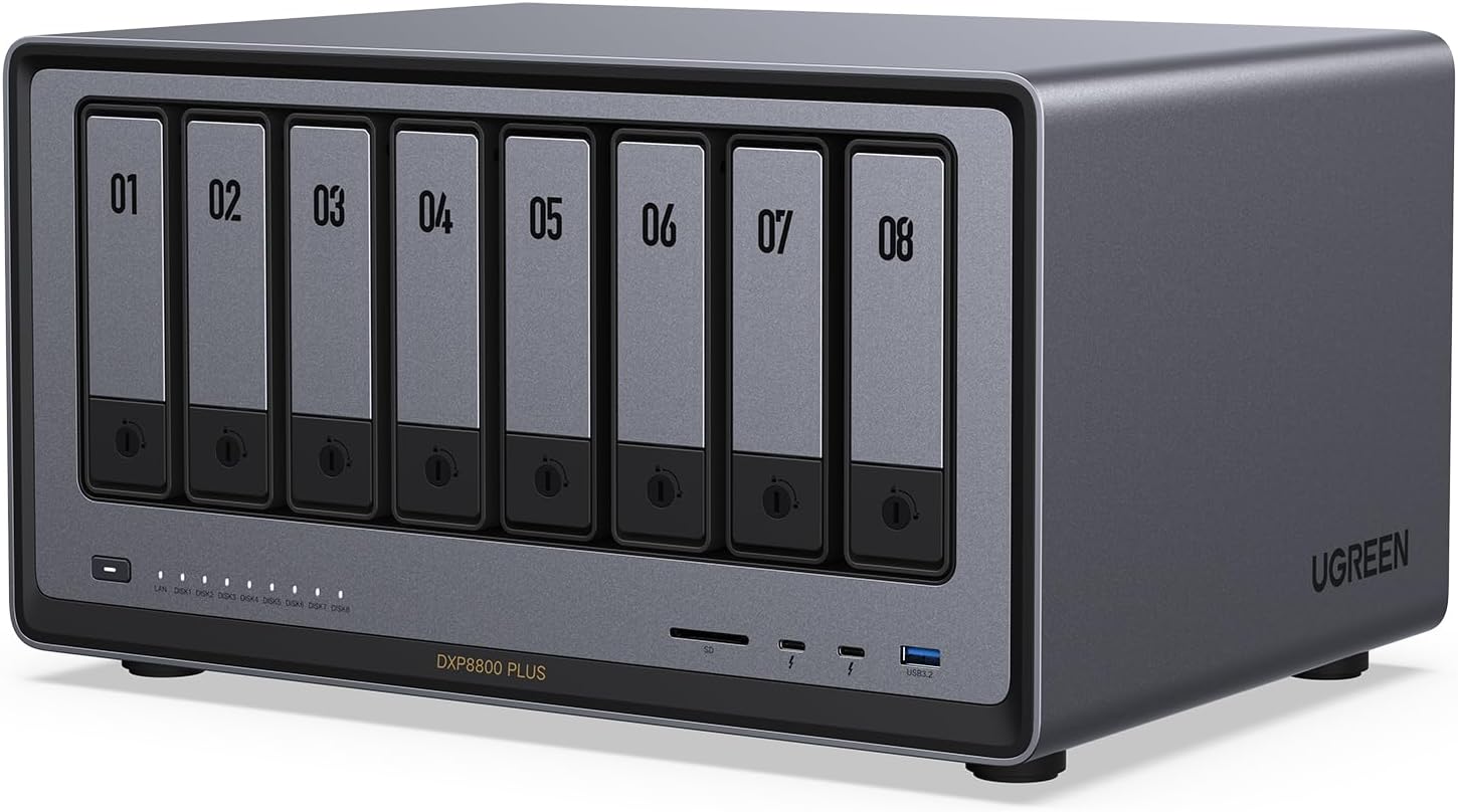 UGREEN NASync DXP8800 Plus 8-Bay Desktop NAS, Intel i5 1235u 10-Core CPU, 8GB DDR5 RAM, 128G SSD, 2 * 10GbE, 2 * M.2 NVMe Slots, 8K HDMI, 2 * TBT4, Network Attached Storage (Diskless)