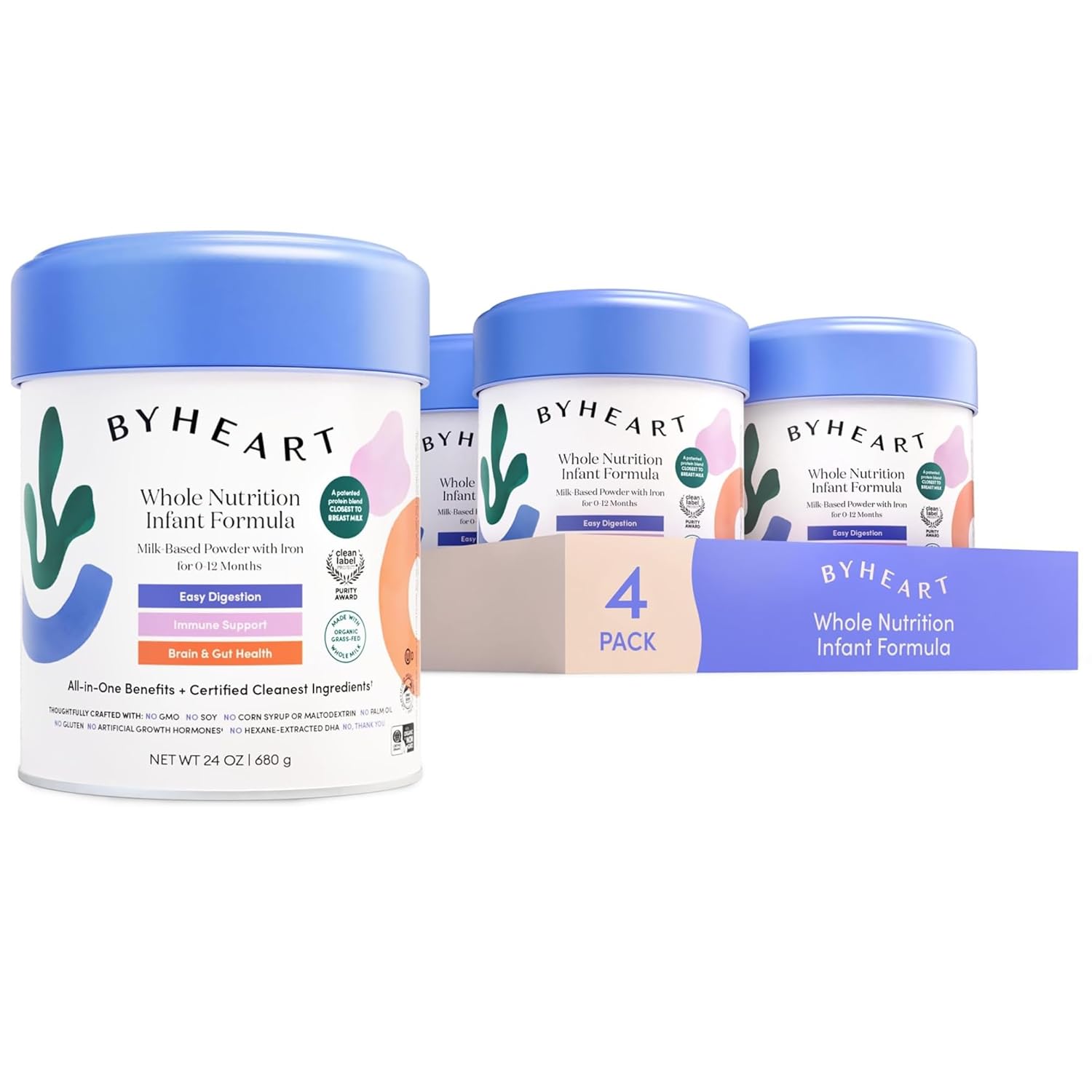 Infant Formula Powder for Infants 0-12 Months, Made With Organic Whole Milk, Clean Label Project Certified, Closest-to-Breast Milk Baby Formula Patented Protein Blend, 24 Ounce (Pack of 4)