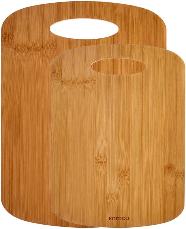 Karaca Defne 2 Piece Bamboo Wooden Chopping Board Set, Durable Wood Cutting Board for Kitchen Prep, Bread, Meat, Small & Large Sizes (28x20 cm / 33x24 cm)