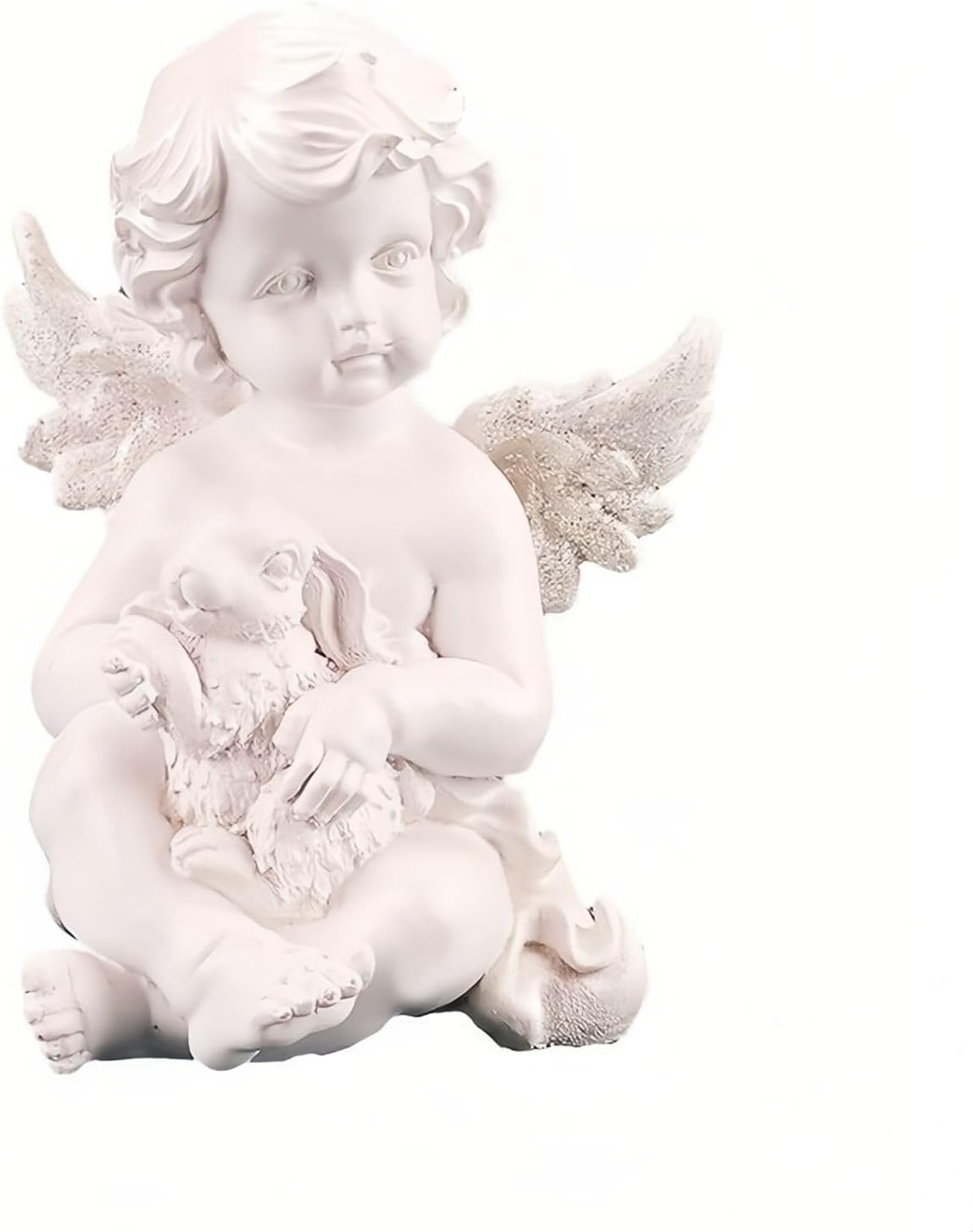 Resin Angel Holding Rabbit Figurine - 5.31inch Elegant Angel Statue with Bunny, Cute Home Decor for Shelf, Desk,Easter Gift