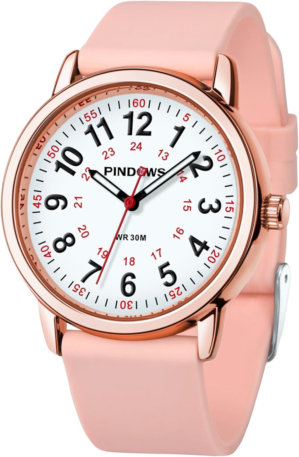 PINDOWS Watches for Women, Analog Quartz Ladies Watches for Students Women and Men, 30M Waterproof Military Time Luminous Easy-Read Dial